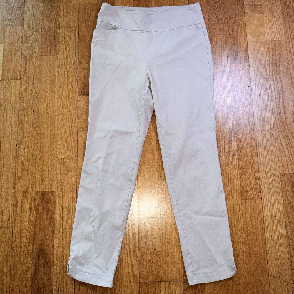 J. McLaughlin Women's Pull On Ankle Pants Split Sides Beige Sz 4 Preppy Classic